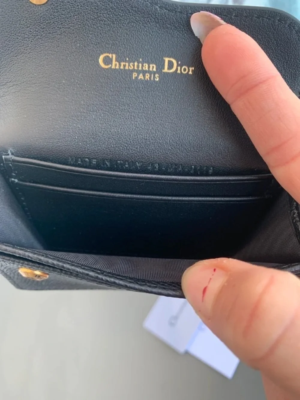 Dior Black Leather Compact Flap Wallet with Gold 'D' Charm